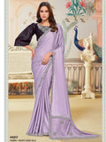Soft Pastel Lavender Crepe Satin Silk Saree with Jardosi Handwork