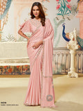 Pastel Blush Pink Crepe Satin Silk Saree with Sequence Handwork