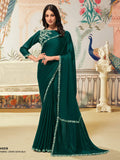 Emerald Bottle Green Crepe Satin Silk Saree with Jardosi Handwork