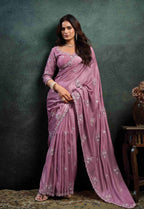 Dusty Mauve Organza Silk Saree with Sequins & Thread Embroidery and Dusty Mauve Satin Silk Unstitched Blouse