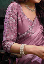 Dusty Mauve Organza Silk Saree with Sequins & Thread Embroidery and Dusty Mauve Satin Silk Unstitched Blouse