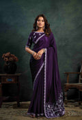 Royal Purple Organza Silk Saree with Zari & Sequins Embroidery and Royal Purple Satin Silk Unstitched Blouse