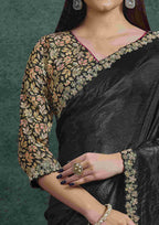 Embroidery Detail of Charcoal Black Organza Silk Saree