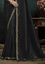 Blouse Detail of Black Satin Silk Unstitched Blouse