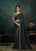 Charcoal Black Organza Silk Saree with Sequins Embroidery and Black Satin Silk Unstitched Blouse