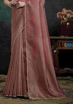 Embroidery Detail of Dusty Rose Organza Silk Saree