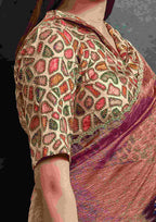 Blouse Detail of Beige & Rust Satin Silk Unstitched Blouse