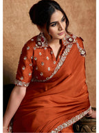 Rust Lustrous Satin Silk Sequin Embroidered Saree