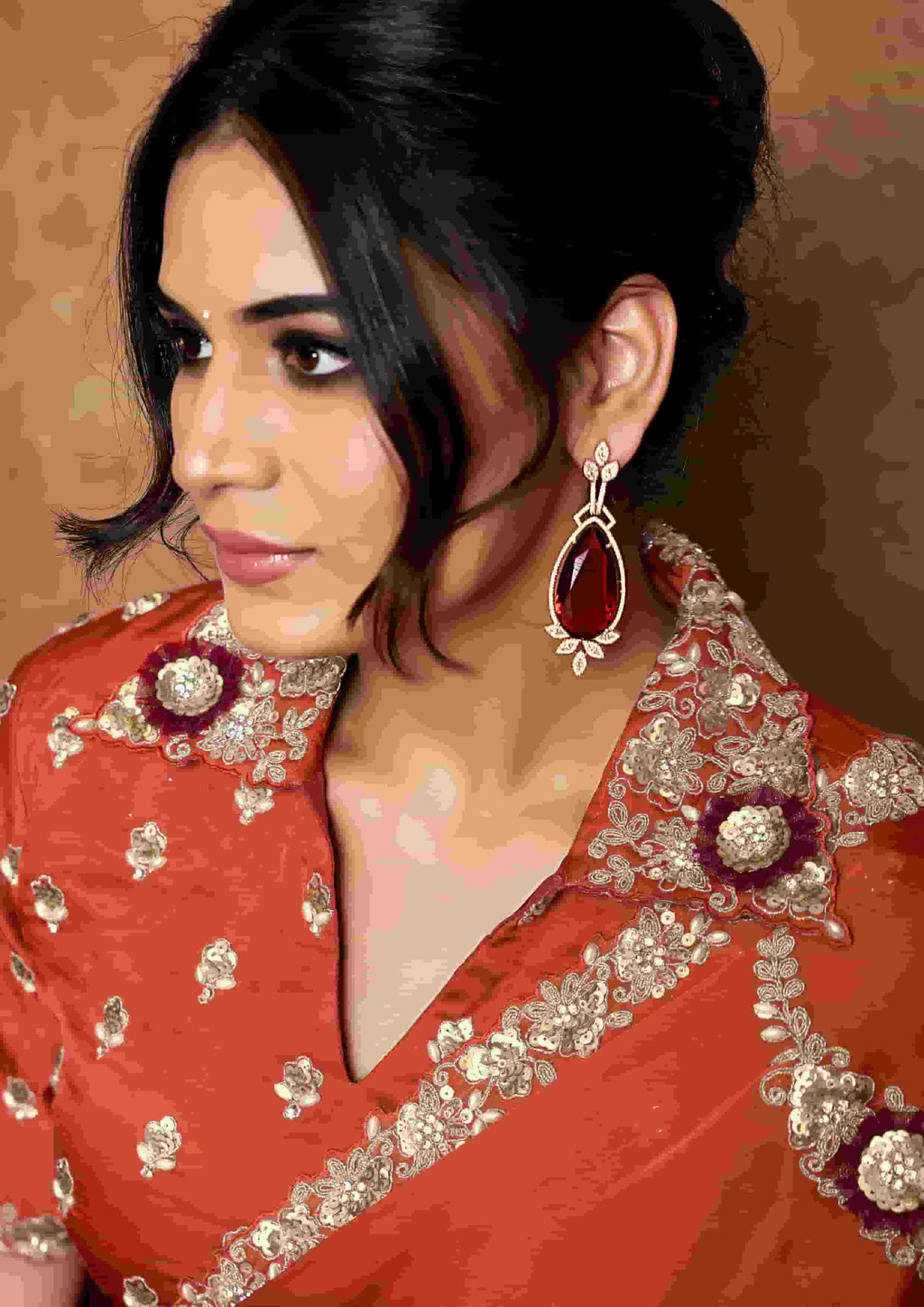 Rust Lustrous Satin Silk Party Wear Saree with Unstitched Blouse