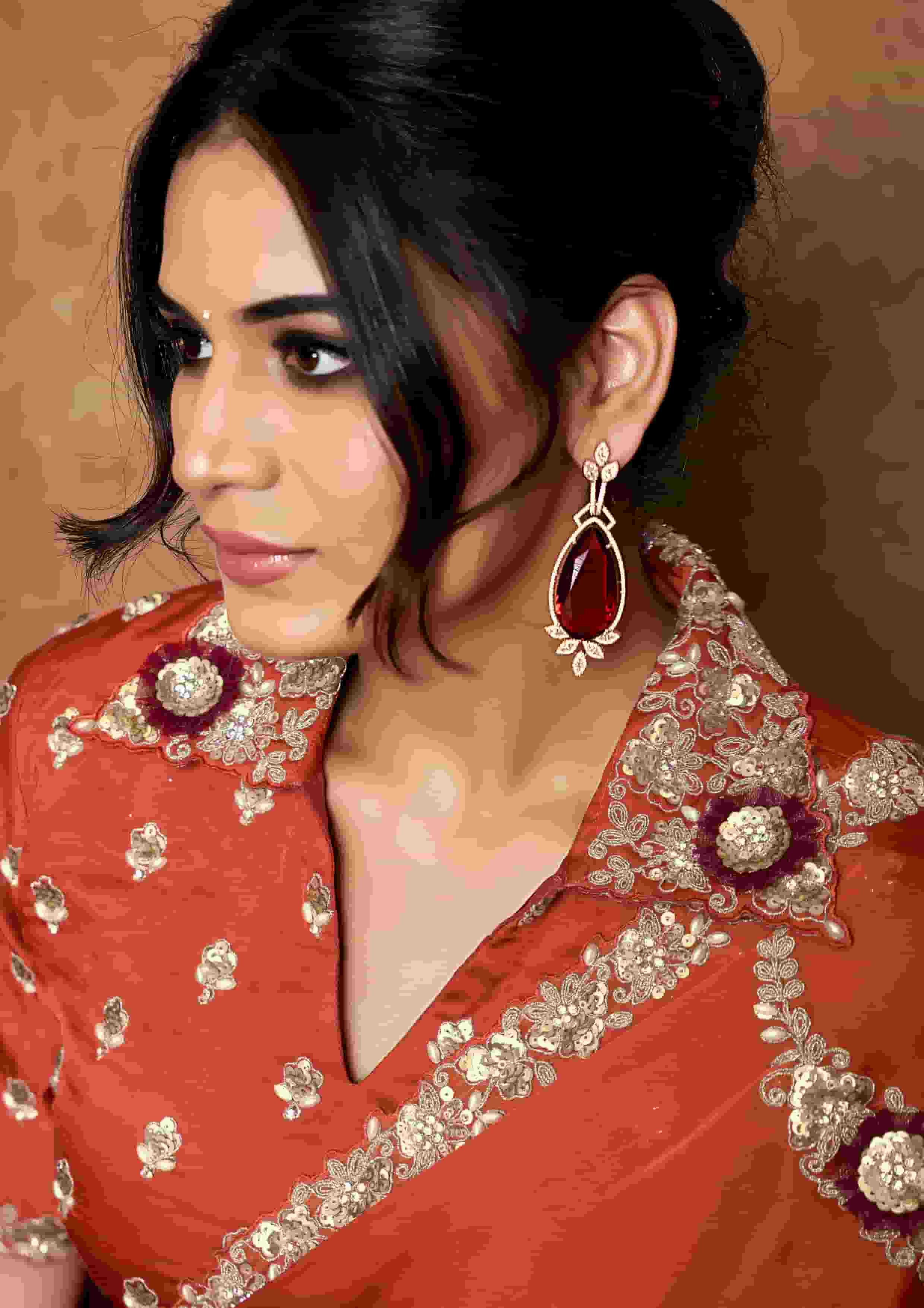 Rust Lustrous Satin Silk Party Wear Saree with Unstitched Blouse