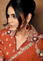 Burnt Orange Satin Silk Party Wear Saree with Sequin Embroidery