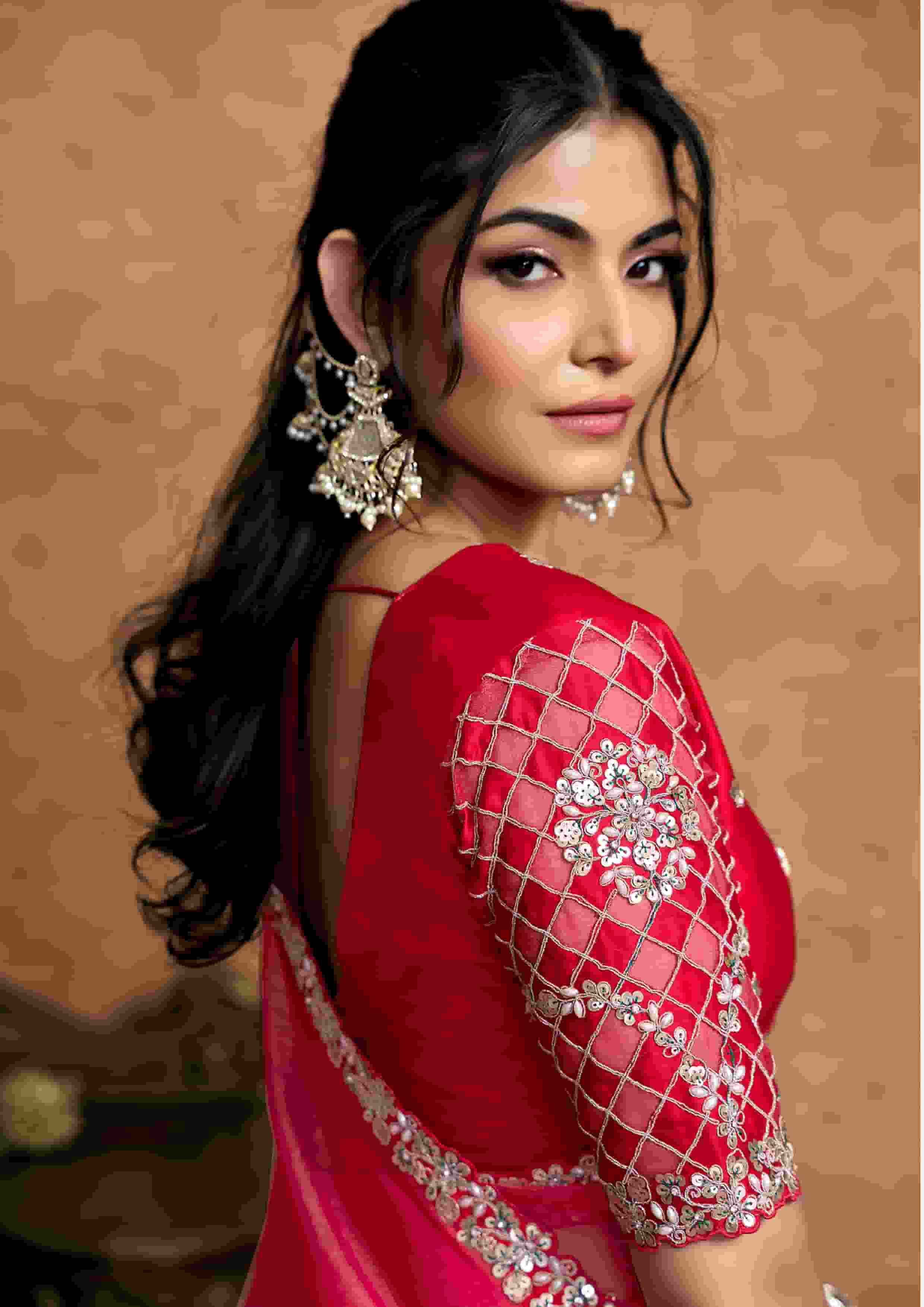 Red Zari Organza Satin Party Wear Saree with Unstitched Blouse