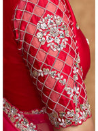 Red Zari Organza Satin Sequin Pearl Stone Work Saree