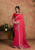 Red Zari Organza Satin Party Wear Saree with Unstitched Blouse