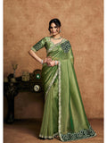 Green Zari Organza Satin Pearl Stone Sequin Work Saree