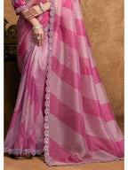 Pink Organza Satin Woven Work Party Wear Saree