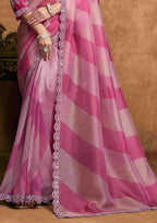 Blush Pink Floral Party Wear Saree with Embroidered Border
