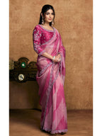 Pink Organza Satin Woven Work Party Wear Saree