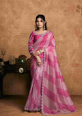 Pink Organza Satin Party Wear Saree with Unstitched Blouse