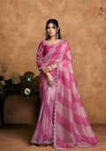 Blush Pink Floral Party Wear Saree with Embroidered Border