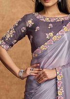 Lavender Pure Crepe Satin Premium Fabric Work Party Wear Saree