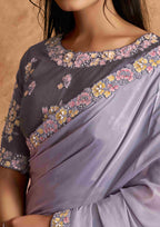Lavender Pure Crepe Satin Premium Fabric Work Party Wear Saree