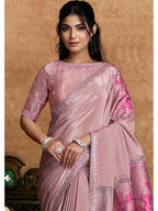 Pink Pure Crepe Double Weave Jacquard Sequin Embroidered Saree