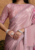 Candy Pink Jacquard Party Wear Saree with Sequin Embroidery