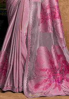 Candy Pink Jacquard Party Wear Saree with Sequin Embroidery