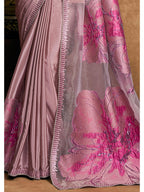 Pink Pure Crepe Double Weave Jacquard Sequin Embroidered Saree