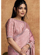 Pink Pure Crepe Double Weave Jacquard Sequin Embroidered Saree