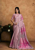 Candy Pink Jacquard Party Wear Saree with Sequin Embroidery