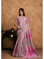 Pink Pure Crepe Double Weave Jacquard Sequin Embroidered Saree