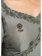 Grey Satin Silk Jacquard Weave Party Wear Saree
