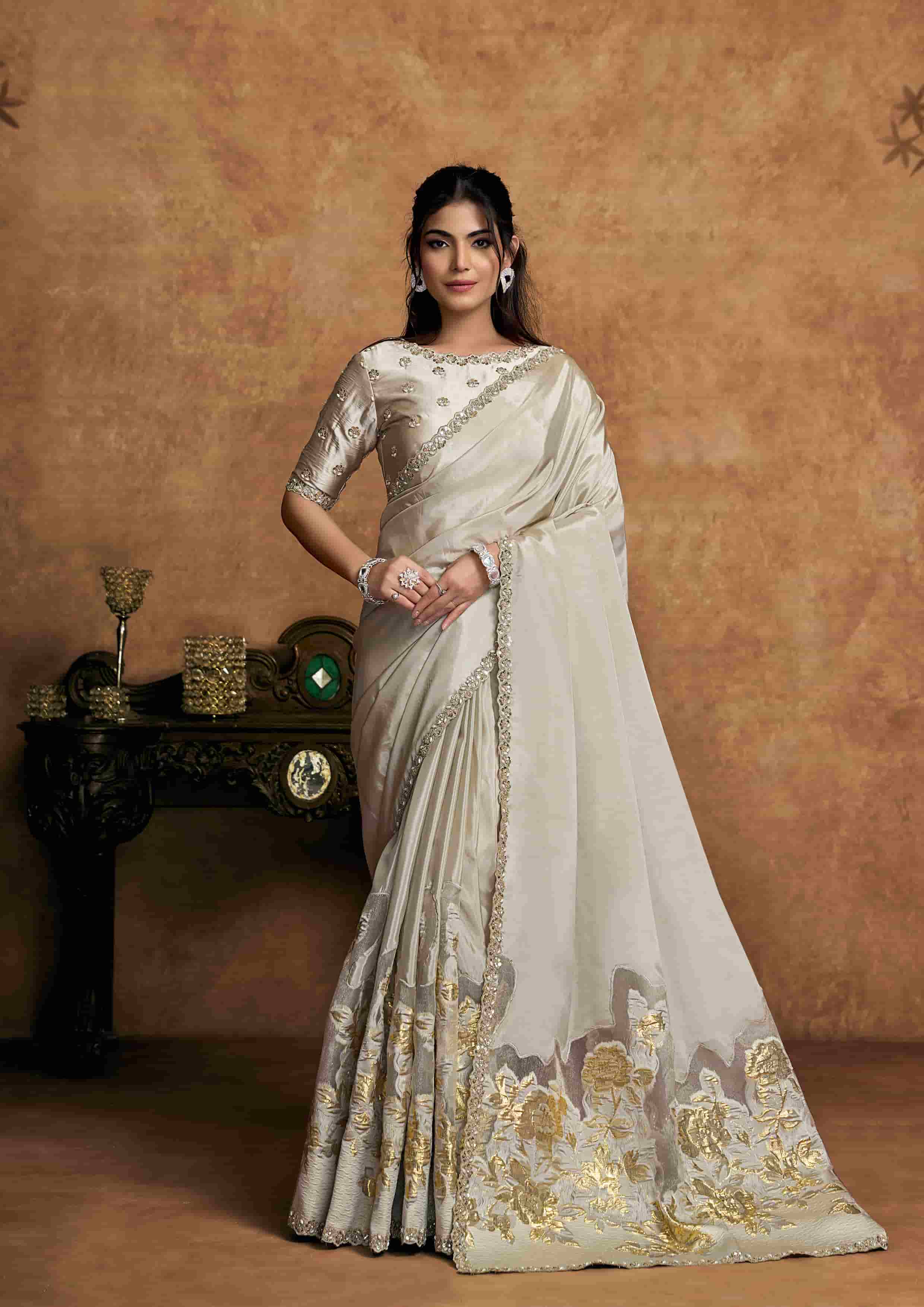 Tusser Uppada Silk Party Wear Saree with Unstitched Blouse