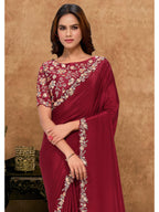 Maroon Pure Crepe Georgette Sequin Moti Work Saree