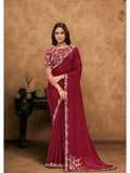 Maroon Pure Crepe Georgette Sequin Moti Work Saree