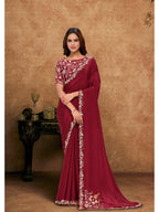 Maroon Pure Crepe Georgette Sequin Moti Work Saree
