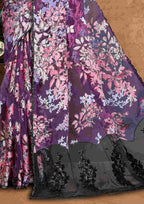 Purple Floral Crepe Silk Party Wear Saree with Handwork
