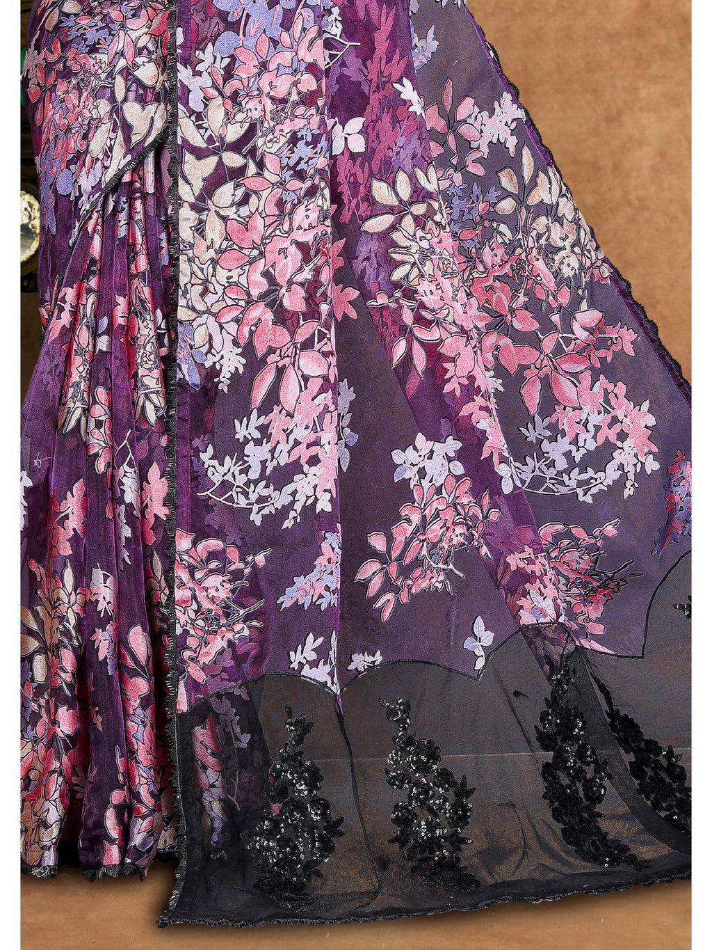 Wine Brasso Stone Embroidered Saree
