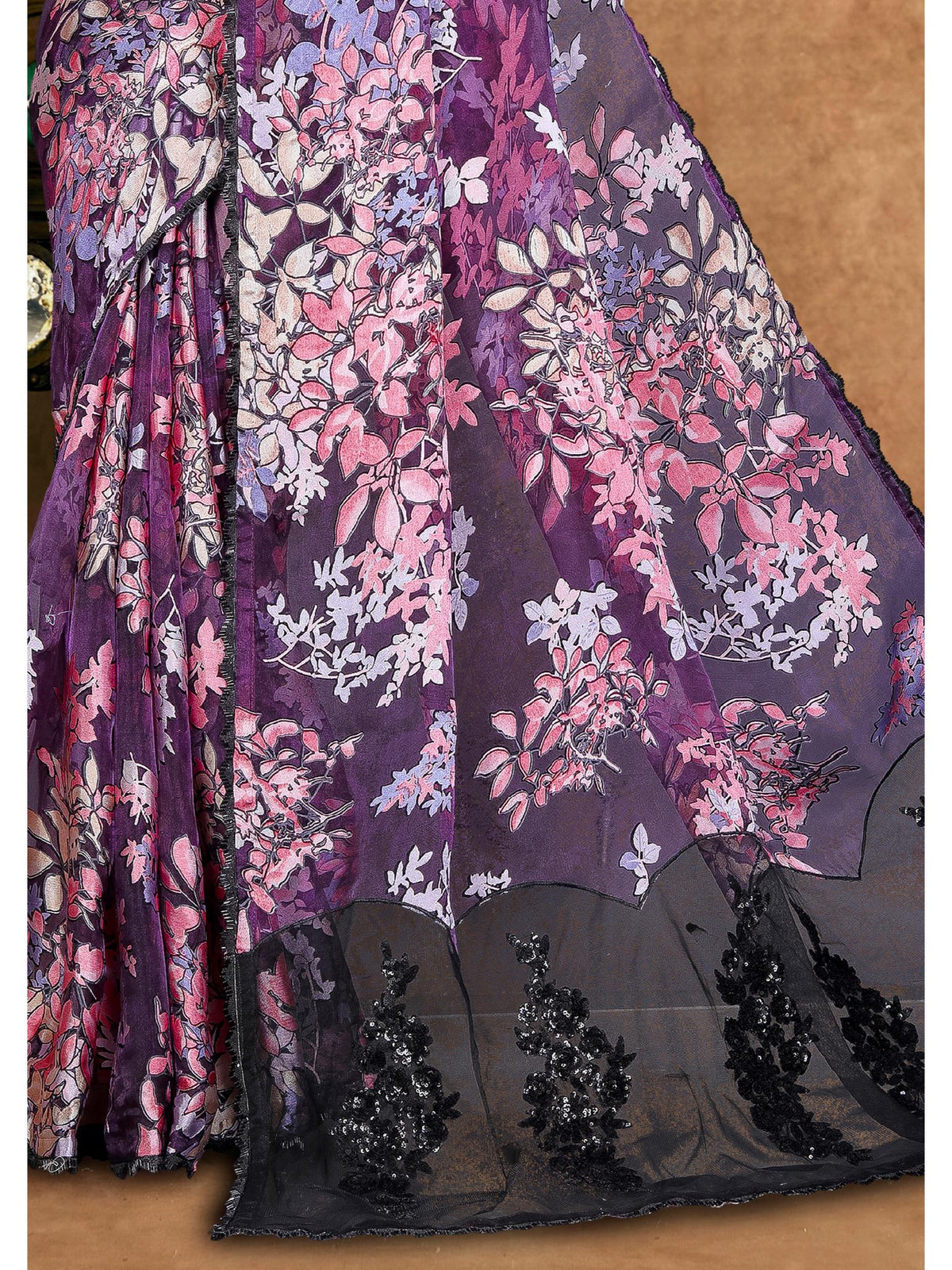 Wine Brasso Stone Embroidered Saree