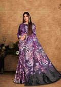 Purple Floral Crepe Silk Party Wear Saree with Handwork