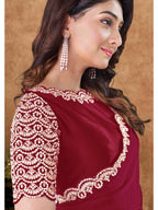 Red Pure Crepe Silk Moti Handwork Saree