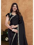 Black Pure Crepe Silk Diamond Handwork Saree