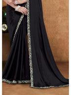 Black Pure Crepe Silk Diamond Handwork Saree