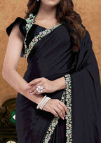 Wine Crepe Silk Party Wear Saree with Diamond Handwork