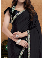 Black Pure Crepe Silk Diamond Handwork Saree