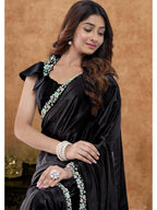 Black Pure Crepe Silk Diamond Handwork Saree