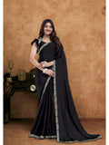 Black Pure Crepe Silk Diamond Handwork Saree