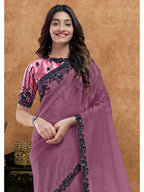 Mauve Crush Pure Silk Sequin Handwork Saree